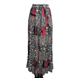 Sol Free Size Patchwork Bohemian Boho Maxi Skirt Drawstring Waist Boho Festival